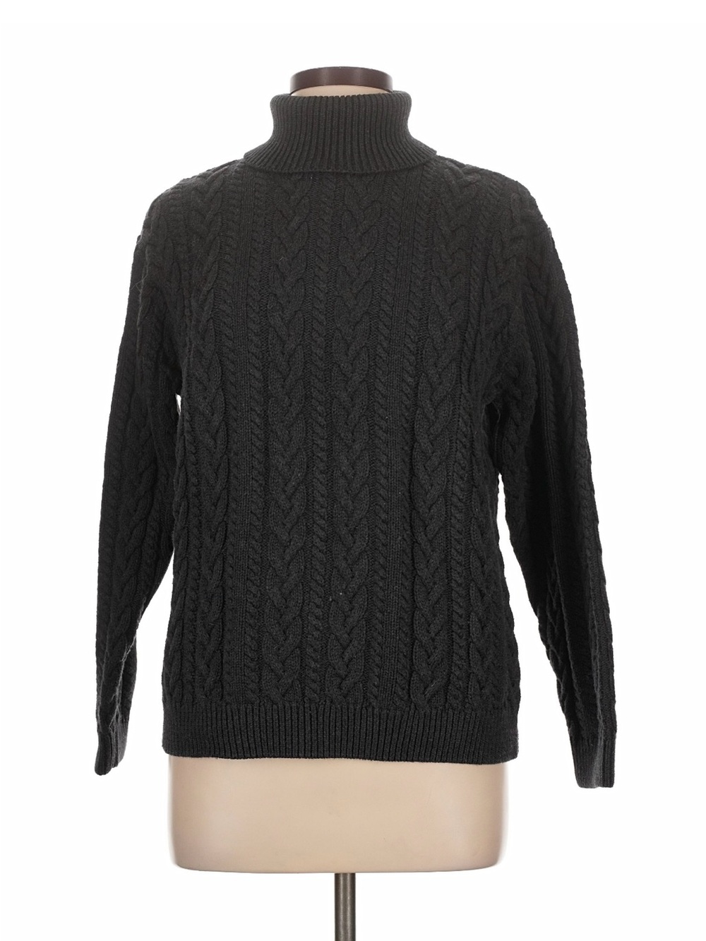 Wainscott Cable-Knit Grey Turtleneck Sweater